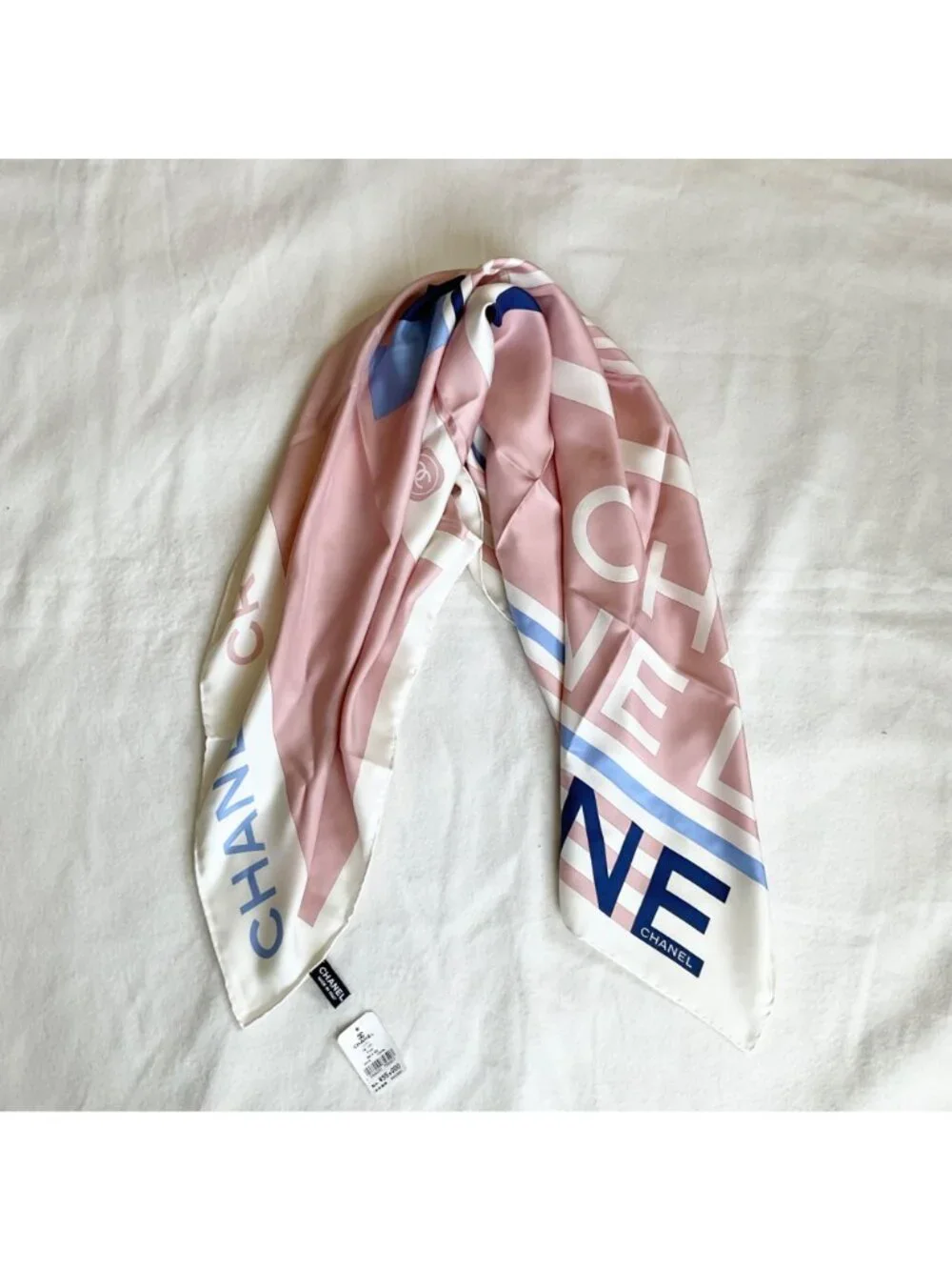 NWT NO BOX CHANNEL pink blue white ship boat cruise silk square scarf